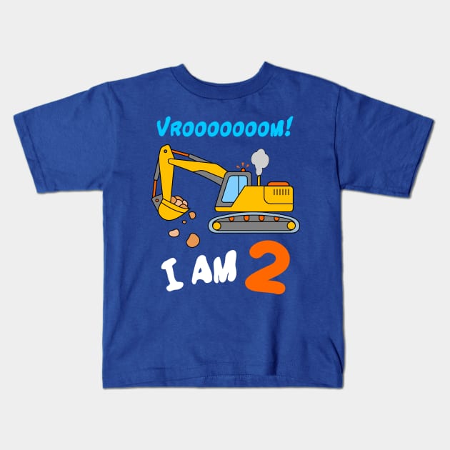 I Am 2 Excavator Digger Toddler Boys 2nd Birthday Kids T-Shirt by samshirts